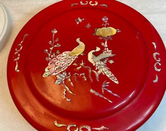 ヴィンテージ韓国漆パネル：螺鈿細工、鳥と花 - Etsy 日本