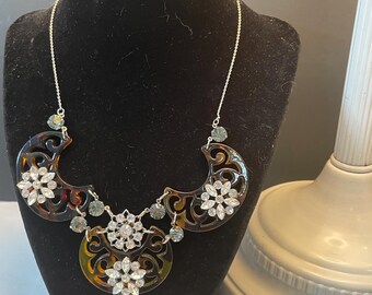 Anthropologie Lucite and Crystal Bib Necklace Statement Necklace