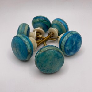 Blue Green Boho Marble/Stone Set of 6 Complete Cabinet Knobs