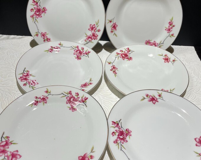 Cherry Blossom Gold Embossed Set of 6 Made in China 7” Dessert Plates ...