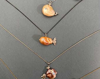 Handcrafted Freshwater Pearl Fish Pendant – Unique Baroque Pearls, Fish Design, Elegant and Playful Jewelry, Perfect for Gifting