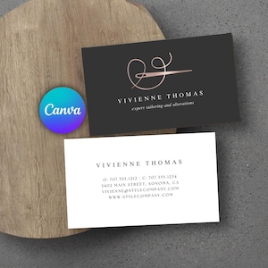 Schneiderei Änderungen Canva Visitenkarte Vorlage Elegante Nähen Visitenkarte Modedesigner Visitenkarte für Näherin
