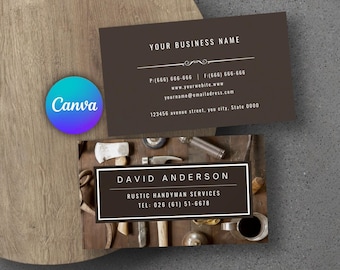 Handyman Canva Editable Vintage Business Card template Maintenance brown business card Tradesman Business Card for Handyman Repair Carpentry
