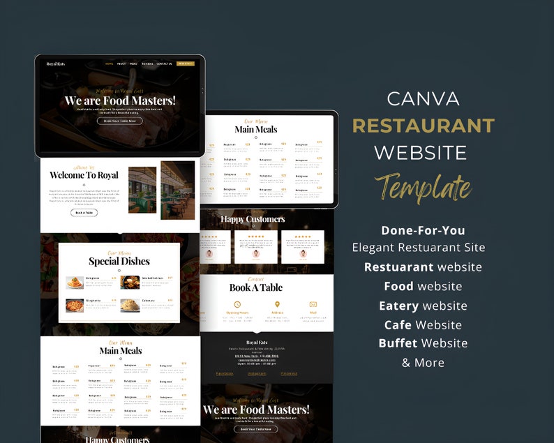 Restaurant Canva Website Template | Chef Website | Elegant Eatery ...