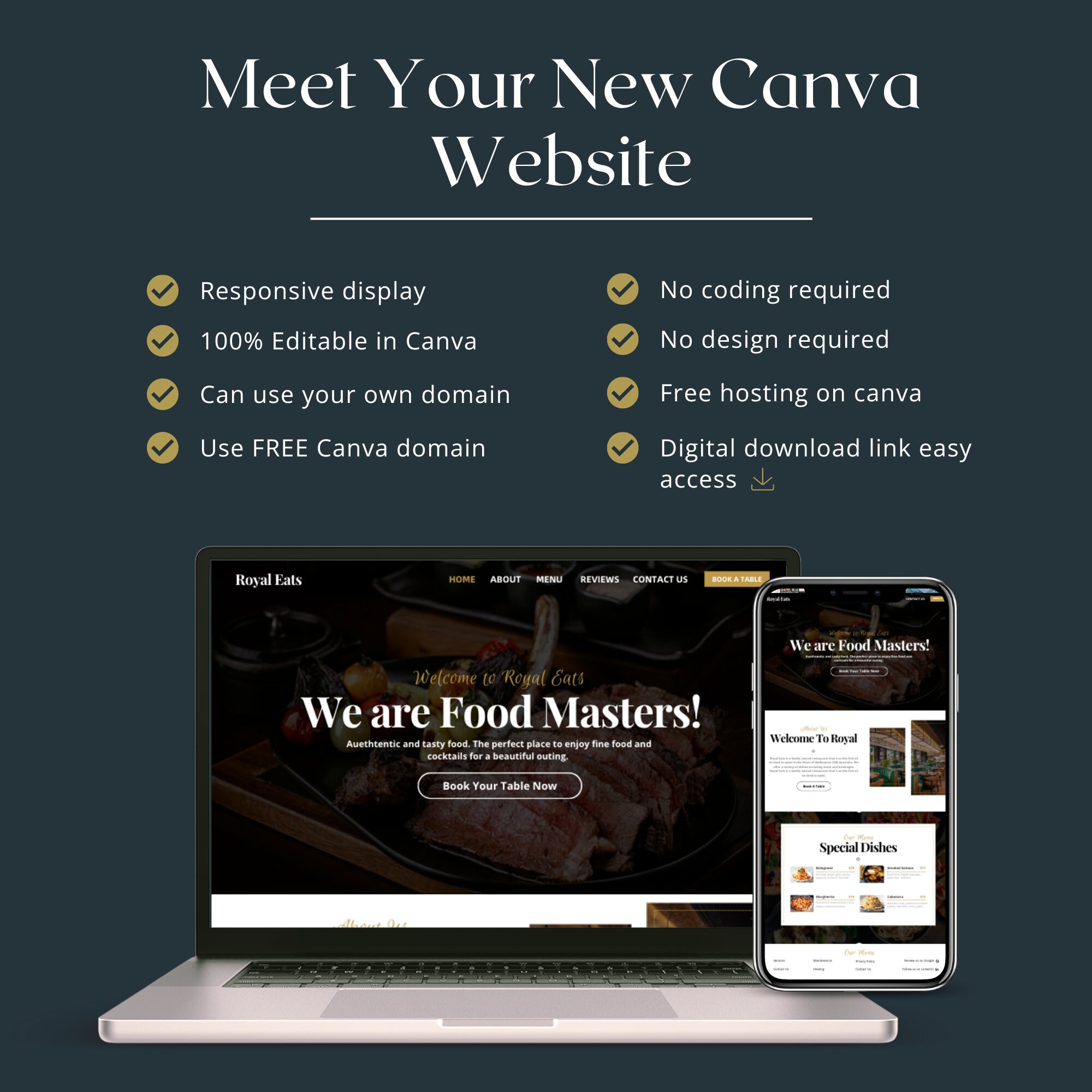 Restaurant Canva Website Template | Chef Website | Elegant Eatery ...