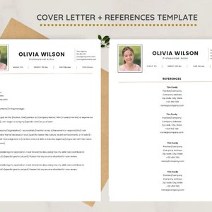 Pu&ograve; includere: Modello di lettera di presentazione e referenze con il nome "Olivia Wilson", "Attore professionista". Il design include una foto, i dettagli di contatto e sezioni per esperienza e referenze. Il testo &egrave; in un carattere chiaro e di facile lettura.