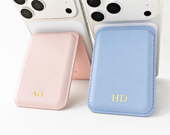 Personalized MagSafe Wallet Stand, Custom Initial Card Holder, Monogram iPhone Wallet, Magnetic Phone Stand Wallet, iPhone 17 16 15 14 13 12