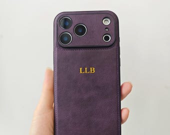 Custom Embossed iPhone Case, Leather Monogram Phone Case, Leather Case for iPhone 17 16 15 Pro Max