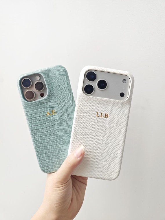 Personalized Leather iPhone Case, Minimalist Phone Case for iPhone 17 16 15 Pro Max, Textured Initials Case