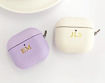 パーソナライズされたレザー製AirPods Proケース、カスタムモノグラム入りAirPods 4ケース