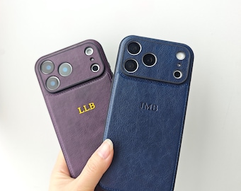 Personalized Leather iPhone Case, Custom Monogram Initials, Leather Case for iPhone 17 16 15 Pro Max