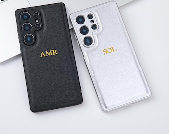 Custom Initials Samsung Case, Personalized Leather Samsung Case For Samsung Galaxy S25 S24 S23 S22 Ultra Plus