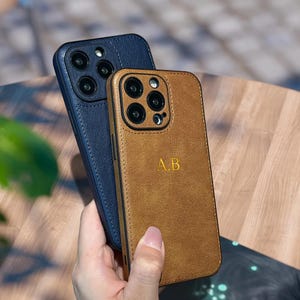 Custom Luxury Phone Case, Personalized Leather iPhone Case, for iPhone 16 Pro Max, 15, 14, 13, Monogram Initials, Gift Idea for Her