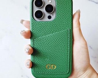 Monogrammed Vegan Leather Phone Case, Personalized Leather Phone Case for iPhone 17 Pro Max 16 15 14 13 Pro, Personalized gift, Gift for her
