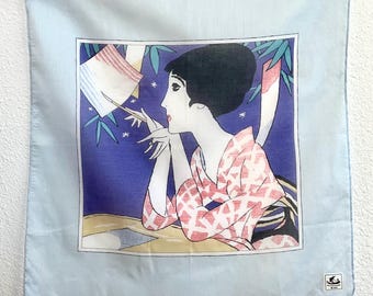 Vintage Yumeji Takehisa Handkerchief by Minatoya - Tanabata, the Star Festival - Fine Cotton, 17"
