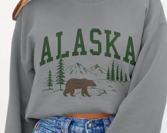 Alaska Unisex Crewneck Sweatshirt: Wilderness Bear Graphic, Mountain Nature Lover Design