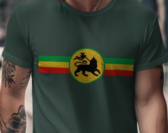 Reggae Rasta Lion of Judah T-Shirt Unisex Tee Ethiopian Colors Vintage Design