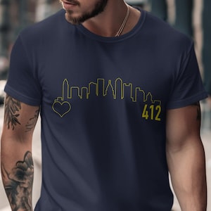 Pittsburgh 412 Skyline T-Shirt, Hometown Love Shirt, Minimalist City Pride Unisex Tee, Pittsburgh Area Code Gift