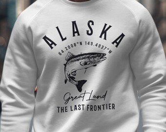 Alaska Salmon Fish Unisex Sweatshirt Fishing Crewneck Sweater, Last Frontier Design