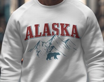 Alaska Bear Mountain Nature Distressed Unisex Sweatshirt Crewneck Sweater Vintage Retro Outdoor Print
