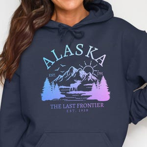 Alaska Moose Mountain Hoodie Unisex Hooded Sweatshirt: Last Frontier Gradient Nature Design