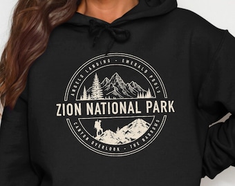 Unisex Pullover Hoodie: Zion National Park Mountain Hiker Design, Angels Landing Trails