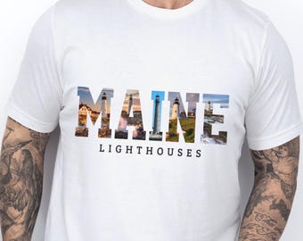Maine Lighthouses Shirt New England Tshirt Vintage Retro Maine Pride Tee Maine Souvenirs Gift Gift Idea T-Shirt