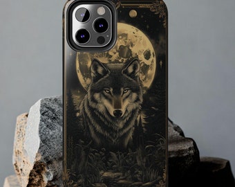 Wolf Phone Case Full Moon Celestial Occult Witchy Gothic Artdeco Wildflower Wolf Lover Gift Iphone 12 13 14 15 16 Pro Tough Phone Cases