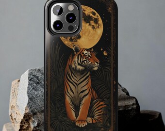 満月と虎 虎の携帯電話ケース 満月 天体 アートデコ ジャングル 動物 虎好きへの