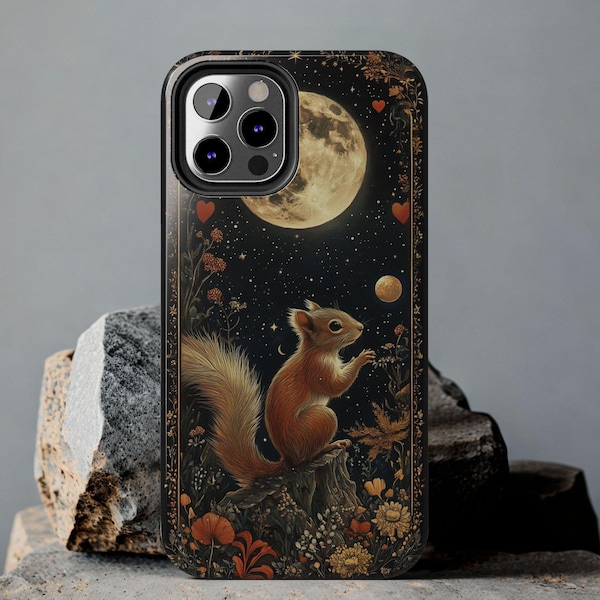 Squirrel Cottagecore Phone Case Full Moon Celestial Artdeco Wildflower Gothic Forest Animal Gift Iphone 13 14 15 16 Casing Tough Phone Cases
