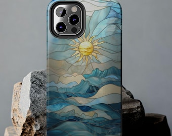 Etui na telefon Sun Rays Waves Stained Glass Ocean Lover Artful Vintage Estetyczne etui Surfer Prezent iPhone 13 14 15 16 Obudowa Wytrzymałe etui na telefon