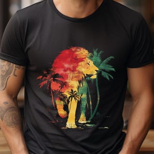 Lion Of Judah Shirt Reggae Music Tshirt Vintage Jamaican Palm Trees Rastafari Rasta African Jamaica Rastafarian Tee Gift Idea T-Shirt