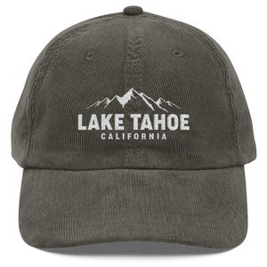 Embroidered Corduroy Cap, Lake Tahoe California Baseball Hat, Mountain Nature Lover Gift, Vintage Corduroy Cap, Hiking Camping Cap