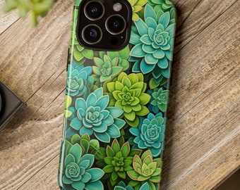 Succulent Pattern iPhone Case, Botanical Plant Lover Gift, Tough Dual Layer