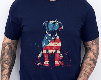 Patriotic Pitbull Shirt Pitbull Dad Tshirt Vintage American Flag Dog Lover Tee 4th Of July Pitbull Mom Gift T-Shirt
