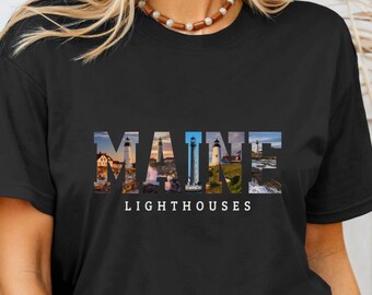 Maine Lighthouses Shirt New England Tshirt Vintage Retro Maine Pride Tee Maine Souvenirs Gift Gift Idea T-Shirt