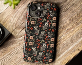 Waschbär-Telefon-Kasten-wilde Blumen-Muster-Blumen Waschbär-Liebhaber Geschenk-Idee Iphone 13 14 15 16 Pro Max Tough Cases