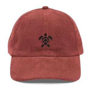 Sea Turtle Corduroy Cap Embroidered Baseball Hat Turtle Embroidery Nature Lover Ocean Animal Scuba Diving Diver Gift Idea Vintage Cap