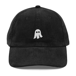 Cute Ghost Halloween Corduroy Cap Embroidered Baseball Hat Embroidery Funny Spooky Lazy Halloween Costume Gift Idea Corded Vintage Cap