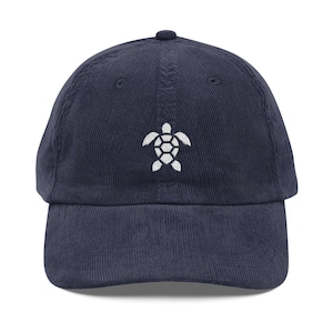 Sea Turtle Corduroy Cap Embroidered Baseball Hat Turtle Embroidery Nature Lover Ocean Animal Scuba Diving Diver Gift Idea Vintage Cap
