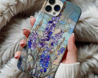 Lavender Flower Stained Glass Style Phone Case Purple Wildflower Floral Artful Vintage Case Gift Iphone 13 14 15 16 Casing Tough Phone Cases