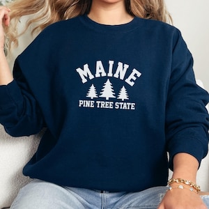 Maine The Pine Tree State Embroidered Sweatshirt Embroidery Sweater Maine Pride Maine Souvenir Gift Idea Heavy Blend™ Crewneck Sweatshirt