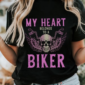 Biker Girl Shirt My Heart Belongs To A Biker Biker Tshirt Vintage Motorcycle Tee Gift T-Shirt