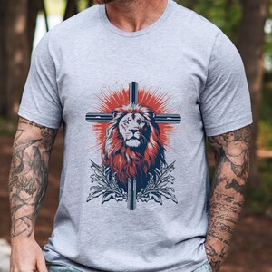 Lion Christian Cross Shirt Lion Of Judah Tshirt Faithful Bible Verse Jesus Christianity Faith Gift Idea Unisex T-Shirt