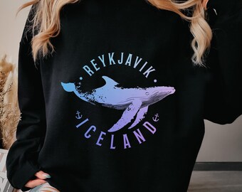 Reykjavik Iceland Sweater Icelandic Sweatshirt Reykjavik Souvenirs Whale Lover Ocean Nautical Gift Idea Crewneck Sweatshirt