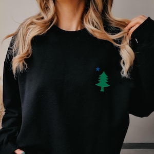 Maine Pine Tree State Embroidered Sweater Embroidery Maine Pride Sweatshirt State Flag Gift Idea Unisex Crewneck Sweatshirt