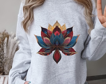 Lotus Flower Sweatshirt Lotus Sweater Vintage Floral Buddhism Yoga Sweatshirt Zen Buddhist Gift Idea Yoga Lover Crewneck Sweatshirt