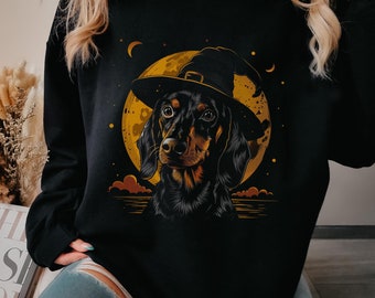 Dachshund Halloween Sweatshirt Wiener Dog Sweater Funny And Cute Dachshund Fall Crewneck Sweatshirt Dachshund Mom Halloween Witch Gift Idea