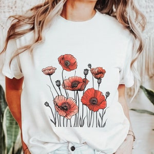 Poppies T-Shirt Poppy Flower Shirt Vintage Floral Botanical Wildflower Gift T-Shirt