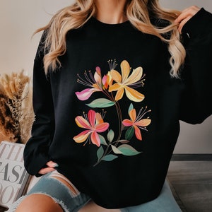 Honeysuckle Flower Sweater Birth Flower Sweatshirt Vintage Floral June Birthday Gifts Crewneck Sweatshirt